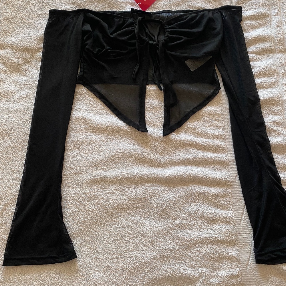 SHEIN Drawstring LaceTop, black, size L (US 8/10), NWT